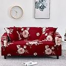 Lukzer 4 Seater Sofa Slipcover with 2 Cushion Covers Elastic Stretchable Sofa Cover Case with Universal Fit (Red Flower Design / 230-300cm)