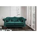 Maroosh Chesterfield Solid Wood Velvet Classy Two Seater Button Tufted Sofa Couch/Love Seat Sofa in Rectangular for Living Room/Bedroom/Home Office (2 Seater Sofa & Green)