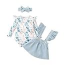 Baby Girl Clothes Ruffle Long Sleeve Flower Bodysuit Blue Suspender Overall Dress Infant Newborn Fall Skirt Set 3-6 Months