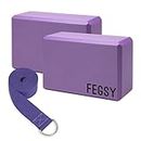 FEGSY High Density Foam Yoga Block Brick Set of 2 with Yoga Strap for Improve Strength, Aid Balance, and Flexibility (Multicolor)