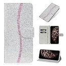 ClickCase Bling-Bling Glitter Sequin Rhinestone Magnetic Card Holder Wallet Flip Cover for Samsung Galaxy Note 10 Plus Case for Girl/Women (Sparkling Silver)