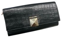 NEW Michael Kors Crossbody Karla Crocs Embossed Wallet Black Leather Clutch