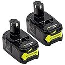 AKKOPOWER 2Packs 18V 5.0Ah Lithium Battery Compatible with Ryobi ONE+ RB18L50 Lithium-ion Replacement Battery for Ryobi RB18L25 RB18L15 P108 P102 P103 with LED Indicator