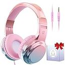 JYPS Kids Headphones, Childrens Headphones for Girls, Toddler Headphones Wired for Kindle/iPad/Fire Tablet/School, Headphones for Kids Aged 2-12 Years, with Microphone and 3.5mm Jack (Pink)