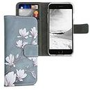 kwmobile Wallet Case Compatible with Apple iPhone 6 / 6S Case for Phone - Magnolias Taupe/White/Blue Grey