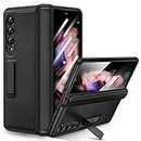 Ruky for Samsung Galaxy Z Fold 3 Full Body Case, Magnetic Kickstand, Hinge Protection, Built-in Screen Protector PU Leather Stand Case for Samsung Galaxy Z Fold 3 5G, Black