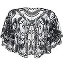 Women's 1920s Sequin Shawl Wrap Bridal Shawl Cover up Beaded Evening Cape, Black, One size