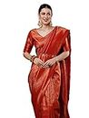 AKHILAM Women's Kanjeevaram Ethnic Motif Silk Blend Woven & Golden Zari Work Saree With Unstitched Blouse Piece (Red_15ALEKHA1501)