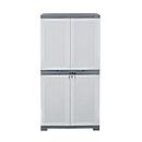 Cello Novelty Big Plastic Cupboard with 3 Shelves and 4 Doors (White and Grey)