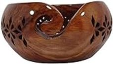 GURU JEE™ Handmade Wooden Yarn Bowl Wool Ball Holder Knitting Bowl Crochet Holder Gifts Showpiece (Natural_Brown_Jali_2) (1 Piece)