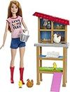 Barbie Métiers Coffret poupée Fermière Rousse avec poulailler, 3 Poules, 2 Poussins et Accessoires, Jouet pour Enfant, FXP15