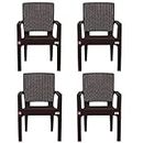 AVRO FURNITURE Plastic Rattan Chairs| Set of 4 | Plastic Chairs for Dining Room, Bedroom, Living Room | Comfortable Back |Curved Seating | Rattan Box Legs |Bearing Capacity up to 200Kg, Brown Colour