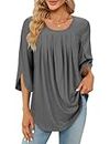 Viracy Tops for Women 2023, Tunics or Tops to Wear with Leggings Crewneck Neck Curved Hem Boutique Stylish Business Casual Clothes,Dark Grey-2XL