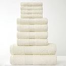 Lions Towels 544692 - Juego de 10 piezas 100% algodón egipcio, 4 caras, 4 manos y 2 toallas de baño, accesorios de baño altamente absorbentes de agua, lavables a máquina, crema estándar, 544692