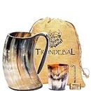 Thor Horn Drinking Horn Mug with Acrylic Base - Genuine Handcrafted Viking Horn Cup for Mead, Ale and Beer - Original Medieval Stein Mug with Burlap Gift Sack