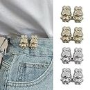 Qkari 4 Set Cute Rabbit Jean Buttons Pins，No Sew Adjustable Button Pins，Perfect Button Adjuster for Jeans, Pants, Skirts, Clothes. (Gold+Silver)