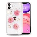 Enflamo Soft Clear Silicone Pressed Dry Real Flowers Back Cover Case for iPhone 11 (Pink)