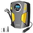 Tire Inflator Portable Air Compressor Car Tire Pump with 3 Nozzle Adaptors and Digital LED Light DC 12V Electric Car Air Pump for Car Tires and Other Inflatables Yellow