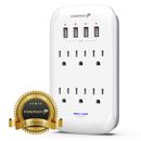 6 Outlet Extender 1225J Surge Protector With 4 USB Charger Port Wall Adapter Tap