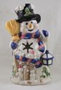 Snowman Snow Babies with His Broom Black Hat Candle Holder
