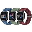 Yunshare Elastic Braided Solo Loop Band Compatible with Fitbit Versa 4/Fitbit Sense 2/Fitbit Versa 3/Fitbit Sense, Stretchy Straps Nylon Sport Wristband for Women Men, 3 Packs