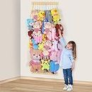 Stuffed Animal Storage Wood Soft Toy Organizer for Kids Room，Cute and Durable Wall or Door Mount Length Adjustable Hanging Stuffed Animal Toy Organizer Shelf for Nursery Play Room Rainbow -Patent