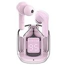 (TWS-Ultrapods) Wireless Ear-Buds Bluetooth V5.3 Superior Sound Quality,Transparent Charging Case and LED Digital Display,ENC Noise Cancelling, Touch Control (for Girls) (Pink)