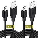 2 Pack 10ft PS3 Controller Charger Cable - Magnetic Ring Mini USB Data Charging Cord for PS Move Playstation 3 Wireless Controller, TI84 Plus CE, Digital Camera