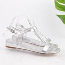 Michael Kors Arden Sandal Women's Size 7.5 Silver Leather T-Strap Dress Shoe