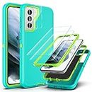 YmhxcY Galaxy S21 Plus Case with Self Healing Flexible TPU Film[2 Pack] and Camera Lens Screen Protective Film[2 Pack], Heavy Protection Cover for Samsung Galaxy S21 Plus-Aqua Blue/Lime Green
