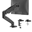 WALI Single Monitor Arm Mount Stand Fully Adjustable Gas Spring VESA Desk Mount Swivel Bracket with C Clamp, Grommet Mounting Base for Display Up to 32 Inch,19.8lbs. Capacity (GSMP001), Matte Black