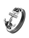 HAQUIL Rope Anchor Black Leather Bracelet for Men