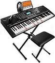 JIKADA 61 Key Portable Electronic Keyboard Piano w/Lighted Full Size Keys,LCD,Headphones,X-Stand,Stool,Music Rest,Microphone,Note Stickers,Built-In Speakers,3 Teaching Modes,Ideal for Beginner Adult