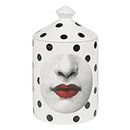 AlphaDesignLuxe Decorative Candle Holder Handcrafted Aromatherapy Candle Jar Italian Designer Décor Fashionable Tabletop Vase Modern Art Female Face Eyes Lips Centerpiece. (Black Dots)