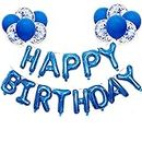 Blue Happy Birthday Balloons Banner Bunting 16 inch Letters Foil & 20 Pack Large 12 Inch Latex Blue Ballloons for Birthday Party Decorations Supplies