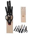 WON 7-Piece Pcs Best Kitchen Knife Set with Wooden Block Stand Chef's Carver Boning Utility Pairing Knives and Scissors