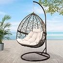 Gardeon Outdoor Egg Swing Chair Rattan Latte Garden Bench Hanging Seat, Patio Baconly Furniture Chairs, with Cushions Stand Wicker Basket Water Resistant 150kg Capacity