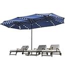 YITAHOME 15ft Patio Umbrella w/Solar Lights Outdoor Extra Large Double-Sided Market Table Umbrella 48 LED Light for Pool, Patio Furniture, Patio Shade, Navy Blue