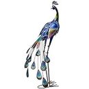 TERESA'S Collections Outdoor Decor Peacock Yard Art Garden Sculptures & Statues,Blue Large Metal Bird Lawn Ornaments,35inch Outside Decor for Porch Patio Pool Backyard Decor,Gifts for Women Mom