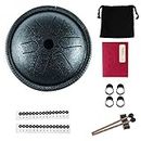 Yahpetes Worry-free Drum 5.5 Inch Steel Tongue Drum 6 Notes Musical Instruments Hand Drums with Handpan Drum with 1 Pair Mallets and Storage Drum Bag Note Sticks (Black)