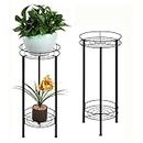 2 Pack Plant Stand Indoor Outdoor 28in Tall Planter Holder Black Metal Flower Pot Stands Decorative Plant Rack for Patio Deck Living Room
