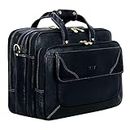 HYATT Leather Accessories 16 Inch Men's Leather Briefcase Laptop Office Bags (BLACK)