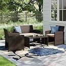 LOCCUS Patio Furniture Set,Waterproof Outdoor Sectional Sofa with Washable Soft Cushion, Scratch-Proof Wicker Patio Furniture for Outdoor Garden/Balcony/Backyard.(Brown and Cream Color)