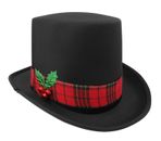 Christmas Caroler Snowman Top Hat Costume Red Plaid Band Mistletoe Holly Berries