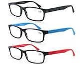 MODFANS Confezione da 3 occhiali da lettura 1.0 per uomo/donna, Cerniera a molla leggera rettangolare, lente trasparente con custodia