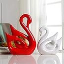 Once & Again Home Decor Lucky Swan Couple Piano Finish Ceramic Figures for Home Decor (Set of 2 Pc, Large, White & Red) showpiece