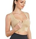 Ursexyly Women's Front Closure Sports Bra Wirefree Padded Support Cotton Longline Workout Tank Top Yoga Bra (Beige, Medium/Large)