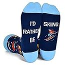 GOLIN Men Novelty Funny Skiing Gift for Skiers - I'd Rather Be Skiing Crew Socks, Medium, 1 Pair