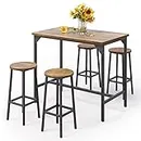 Qsun Kitchen Dining Table Set with 4 Chairs for 4, Counter Height Bar Table and Chairs Set for Dining Room, Breakfast Nook and Home Bar (Rustic Brown)