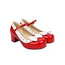 Classic Fashion Woman's Block Heel Classic Lolita Shoes Cute Bowknot Strap Buckle Vintage Mary Jane Shoe Patent Leather Platform Pumps, rojo, 41 EU